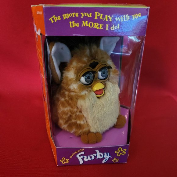 Electronic Furby Tiger Toy Tan Body White Stripes Beige Tummy White Inside Ears - Picture 7 of 13